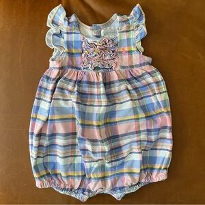 RALPH LAUREN Pink and Blue Plaid Ruffle Bubble, 18mo